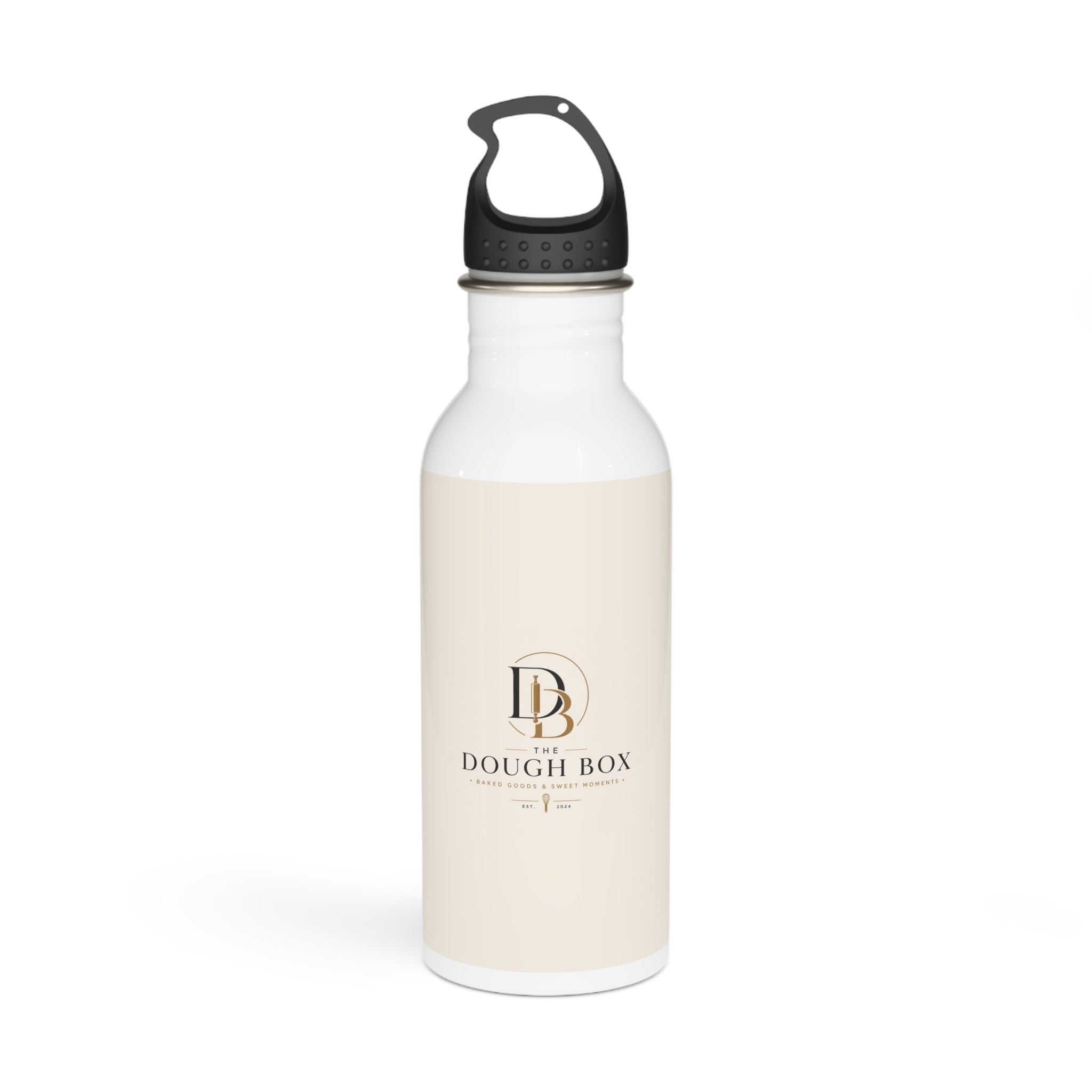 Dough Box Logo Stainless Steel Water Bottle — Branded Beige Hydration Bottle
