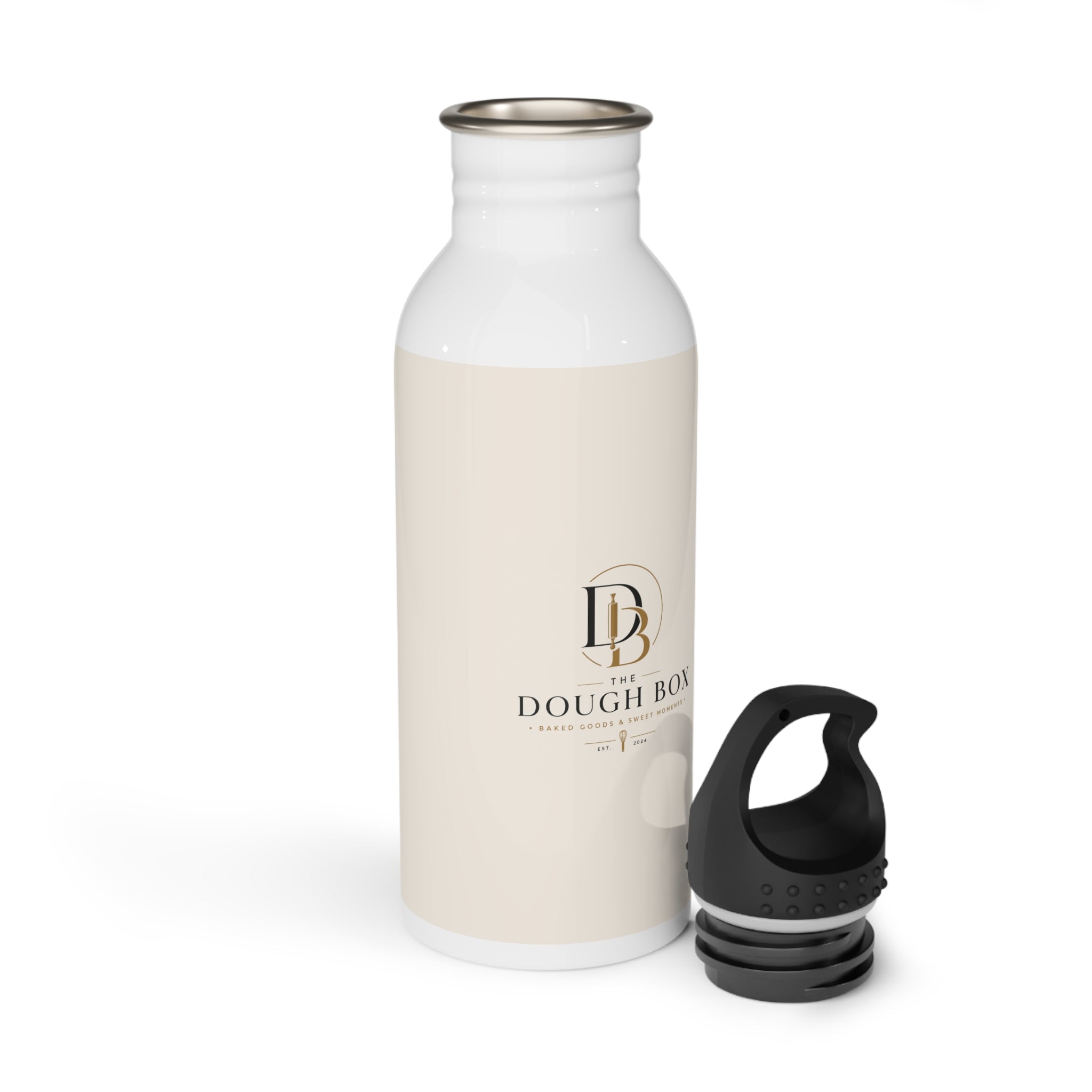 Dough Box Logo Stainless Steel Water Bottle — Branded Beige Hydration Bottle